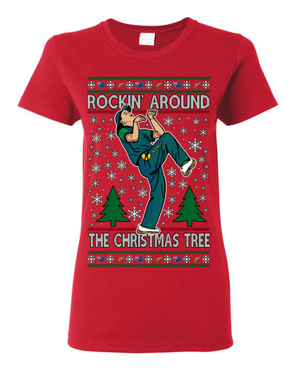 Rockin Around the Christmas Tree Raygun Viral Meme Australian AUS, Sports Australia Breakdancer Ray Gun Funny Ugly Christmas Sweater Ugly Christmas Womens Graphic T-Shirt