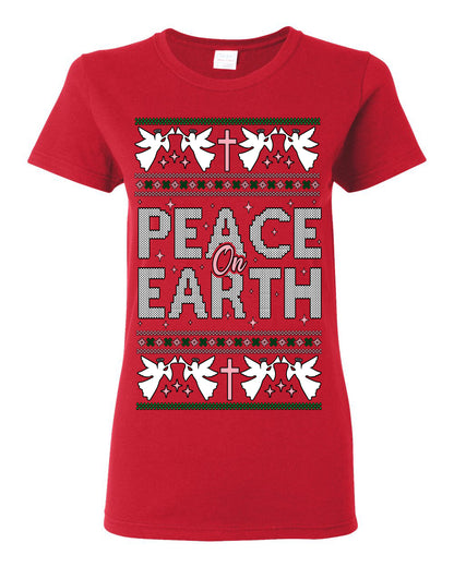 Peace On Earth Funny Xmas Cute Pink Angel Cross, Women Men Religious Christian Catholic Ugly Christmas Sweater Ugly Christmas Womens Graphic T-Shirt