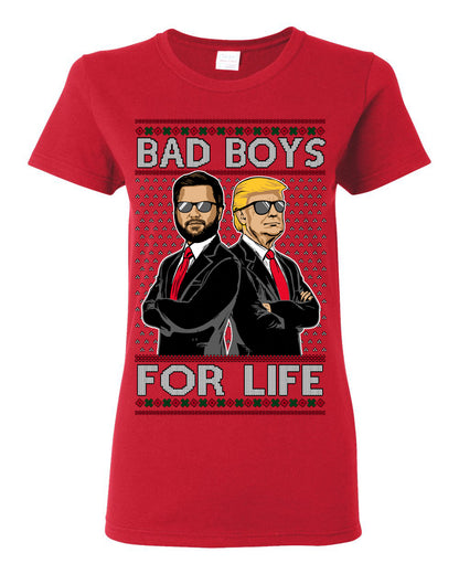 Bad Boys for Life Donald Trump JD Vance, MAGA Make America Great Again 2024, 90s Comedy Movie Parody Ugly Christmas Sweater Ugly Christmas Womens Graphic T-Shirt