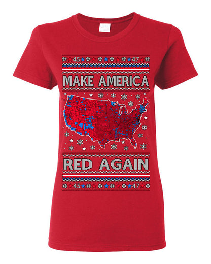 Make America Red Again USA Map, President Donald Trump 2024 MAGA Red Wave, Ugly Christmas Sweater Ugly Christmas Womens Graphic T-Shirt