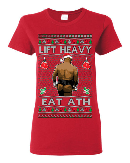 Lift Heavy Eat Ath Merry Chrithmith, Mike Tyson Butt Viral Weightlifting Lifting Boxing Fight Meme Men Women Funny Ugly Christmas Sweater Ugly Christmas Womens Graphic T-Shirt