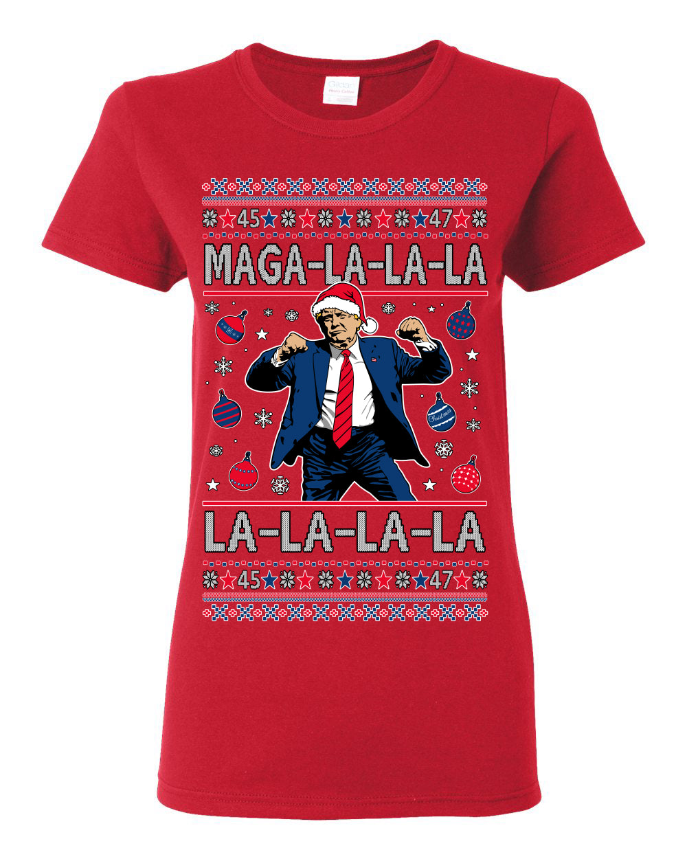 Maga La La La, Funny Xmas Santa Donald Trump Viral Shimmy Dance Classic Christmas Carol Song, Ugly Christmas Sweater Ugly Christmas Womens Graphic T-Shirt