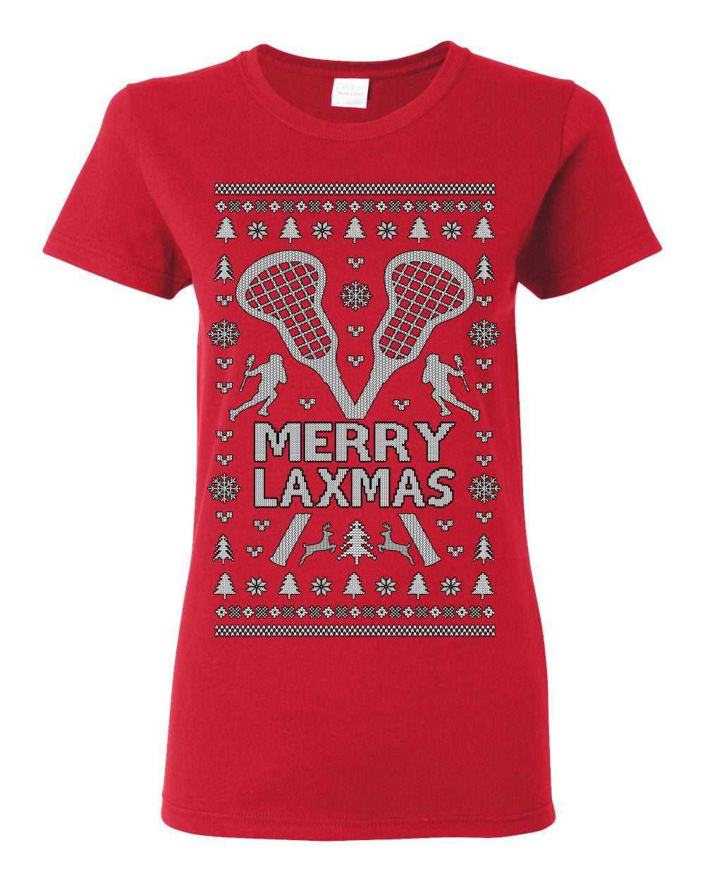 Merry Laxmas Funny Lacrosse Sports LAX, Teen Sport Player Boys Girls Adult Pun Ugly Christmas Sweater Ugly Christmas Womens Graphic T-Shirt