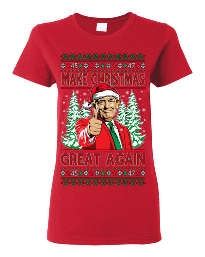 Make Christmas Great Again, Santa Claus Donald Trump, JD Vance 2024 Election Funny Political Conservative Republican Men Women Ugly Christmas Sweater Ugly Christmas Womens Graphic T-Shirt