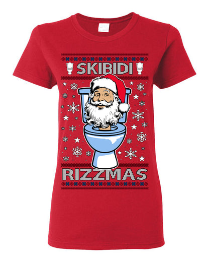 Skibidi Rizzmas Funny Toilet Video Viral Brain Rot Meme, Gen Z Alpha Slang Brainrot Memes Ugly Christmas Sweater Ugly Christmas Womens Graphic T-Shirt