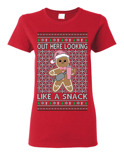 Out Here Looking Like a Snack Cute Xmas Cookie Ugly Christmas Sweater Ugly Christmas Womens Graphic T-Shirt