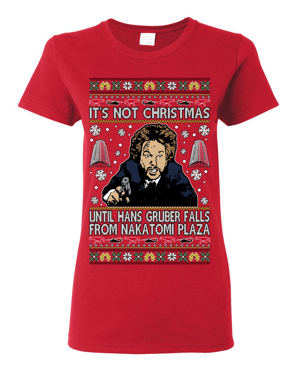 It's Not Christmas Until Hans Gruber Falls From Nakatomi Plaza Color, Classic Xmas Movie McClane, Ugly Christmas Sweater Ugly Christmas Womens Graphic T-Shirt