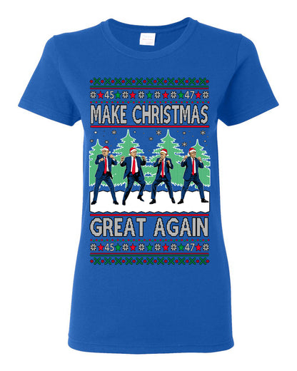 Make Christmas Great Again Shimmy Dance USA President Ugly Christmas Sweater Ugly Christmas Womens Graphic T-Shirt