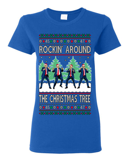 Rocking Around the Christmas Tree Trump Shimmy Dance Ugly Christmas Sweater Ugly Christmas Womens Graphic T-Shirt