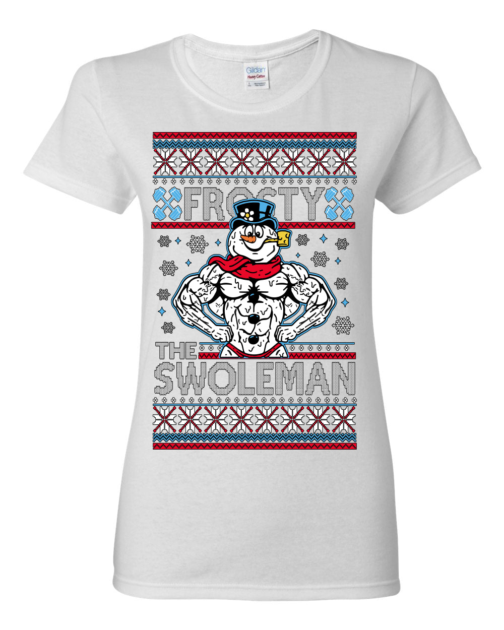 Frosty the Swoleman, Funny Snow Man Workout Gym Weight Lifting, Snowman Classic Movie Ugly Christmas Sweater Ugly Christmas Womens Graphic T-Shirt