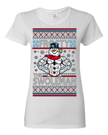Frosty the Swoleman, Funny Snow Man Workout Gym Weight Lifting, Snowman Classic Movie Ugly Christmas Sweater Ugly Christmas Womens Graphic T-Shirt