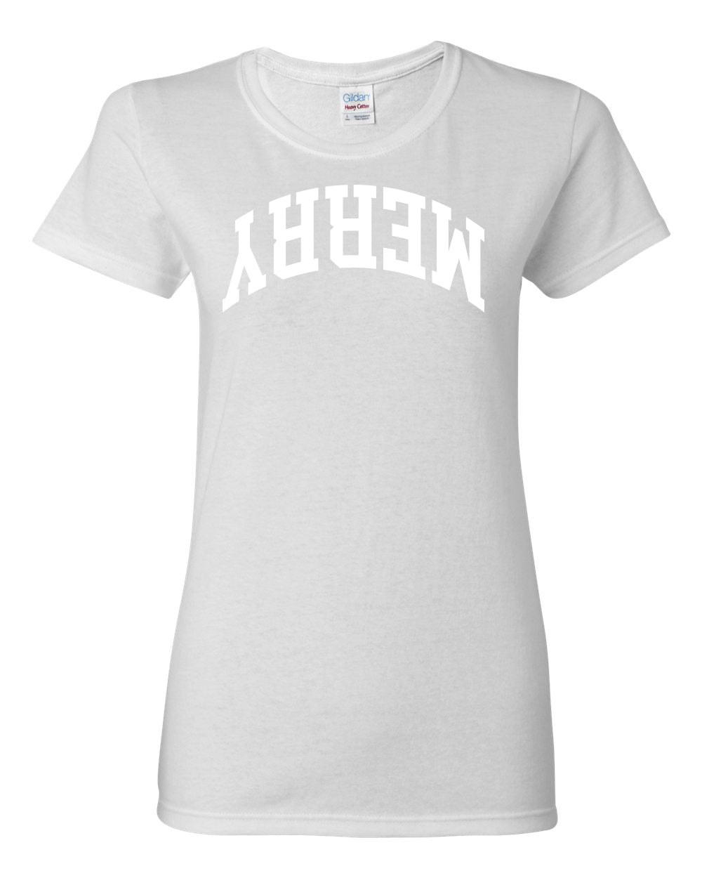 Merry White Text, Classic College Style Trendy Upside Down Ugly Christmas Sweater Ugly Christmas Womens Graphic T-Shirt