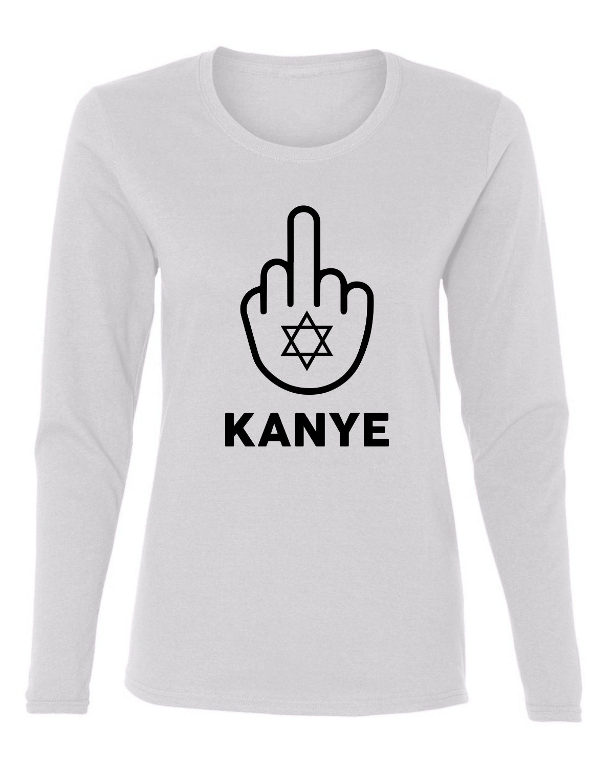F Kanye Middle Finger Jewish Star Viral Trending Meme, Black, Hip Hop Music Pop Culture Womens Graphic Long Sleeve T-Shirt