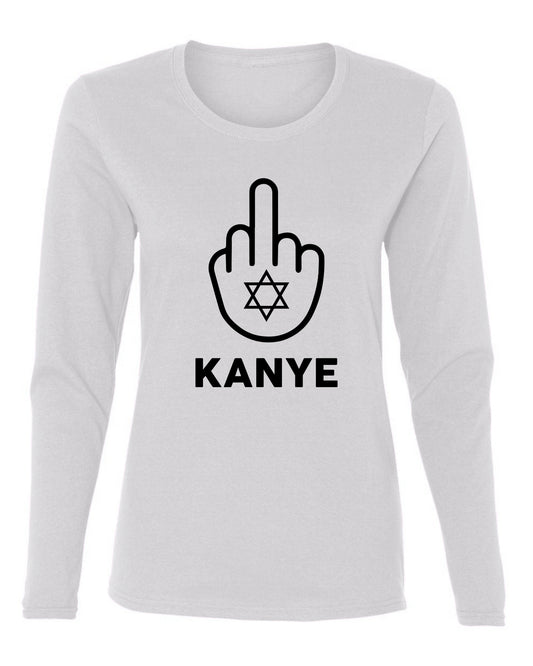 F Kanye Middle Finger Jewish Star Viral Trending Meme, Black, Hip Hop Music Pop Culture Womens Graphic Long Sleeve T-Shirt