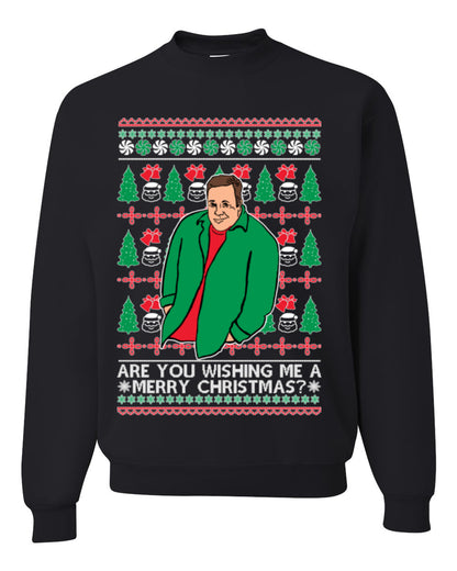 Are You Wishing Me a Merry Christmas? Funny Kevin Viral Shrug Shrugging Actor Meme Ugly Christmas Unisex Crewneck Sweatshirt