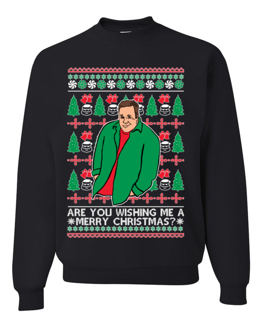 Are You Wishing Me a Merry Christmas? Funny Kevin Viral Shrug Shrugging Actor Meme Ugly Christmas Unisex Crewneck Sweatshirt