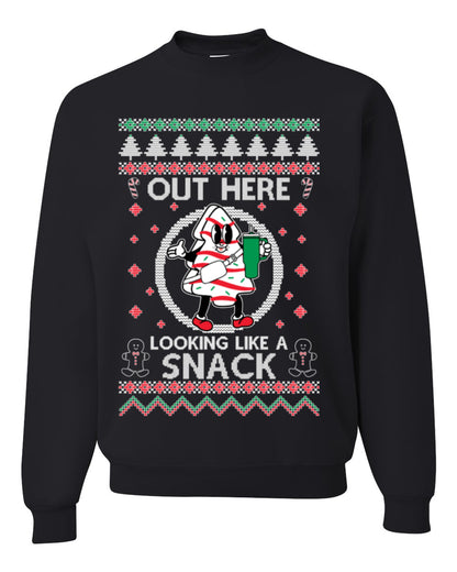 Out Here Looking Like a Snack, Funny Cute Xmas Peppermint Tree Gingerbread Cookie Meme Ugly Christmas Unisex Crewneck Sweatshirt