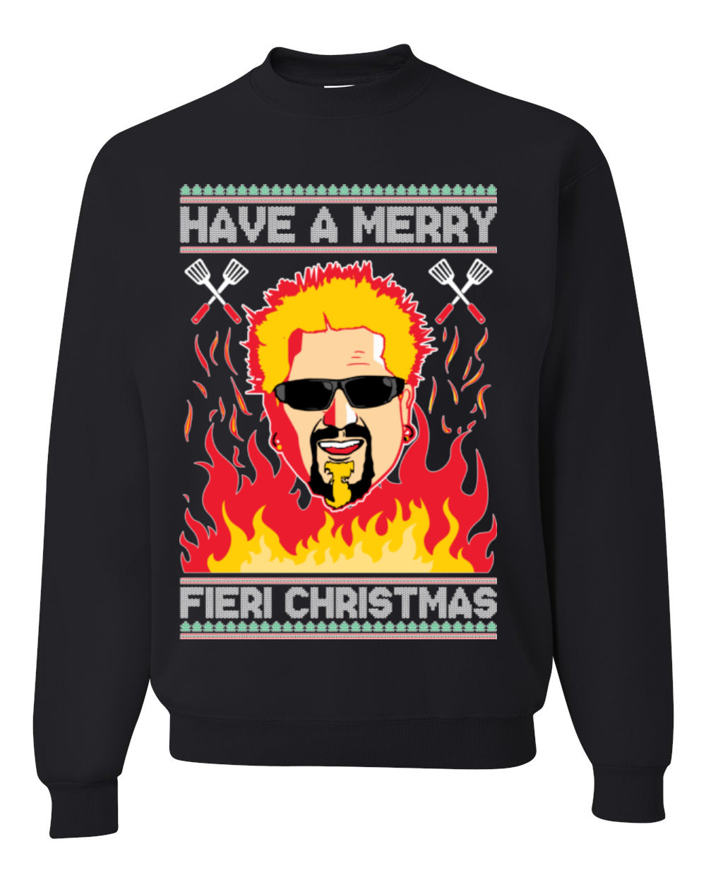 Have a Merry Fieri Christmas, Viral Grocery Games Meme, Flavor Fire Tequila TV Chef Ugly Christmas Sweater Ugly Christmas Unisex Crewneck Sweatshirt