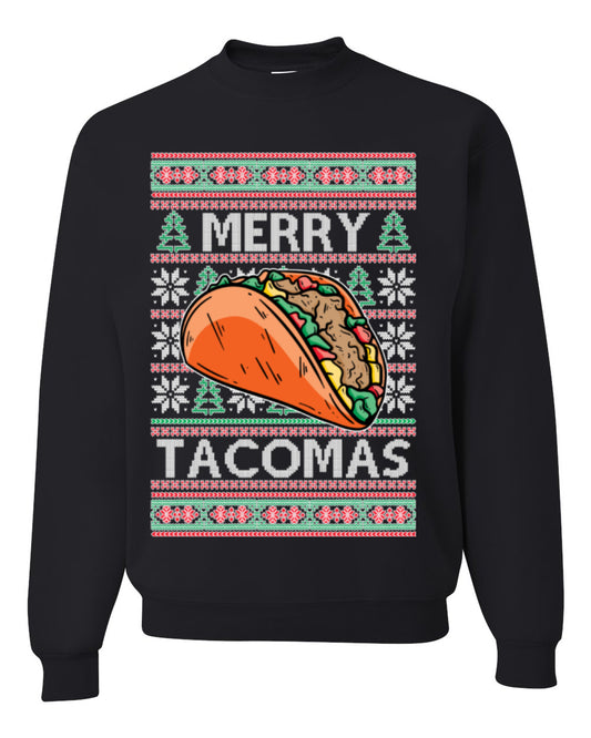 Merry Tacomas, Funny Xmas Al Pastor Barbacoa Chicken Pork Beef Carnitas Pollo Taco Guac, Spanish Mexican Food Ugly Christmas Sweater Ugly Christmas Unisex Crewneck Sweatshirt
