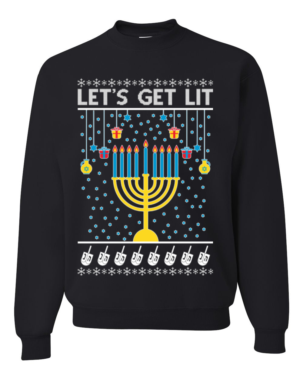 Let's Get Lit, Funny Chanukah Menorah Winter Jewish Holidays, Hanukkah Ugly Christmas Sweater Ugly Christmas Unisex Crewneck Sweatshirt