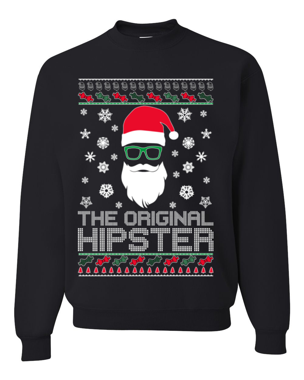 Santa Claus the Original Hipster, Funny IPAs Rim Glasses Hipsters Libs Viral Meme, Ugly Christmas Sweater Ugly Christmas Unisex Crewneck Sweatshirt