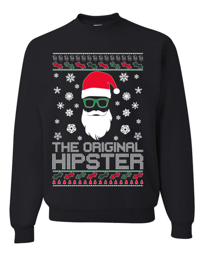 Santa Claus the Original Hipster, Funny IPAs Rim Glasses Hipsters Libs Viral Meme, Ugly Christmas Sweater Ugly Christmas Unisex Crewneck Sweatshirt