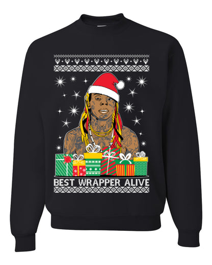 Best Wrapper Alive, Funny Hip Hop Music Tour Merch, Viral New Orleans NOLA Rapper Tune, Ugly Christmas Sweater Ugly Christmas Unisex Crewneck Sweatshirt