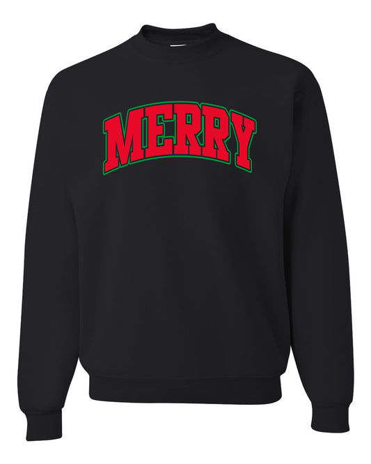 Merry | Cute Winter Holiday College Style Ugly Christmas Unisex Crewneck Sweatshirt