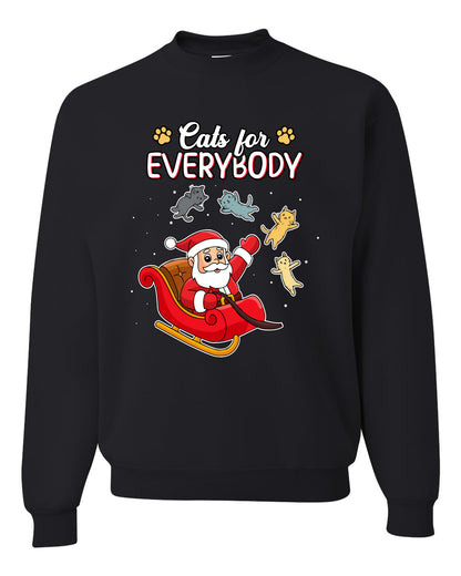 Cats for Everybody, Cute Santa Claus Santa's Sleigh Floating Space Cat  Ugly Christmas Unisex Crewneck Sweatshirt