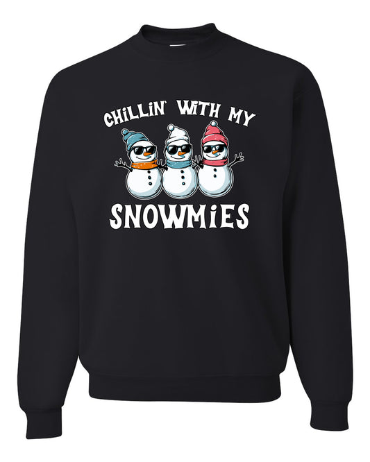 Chillin With My Snowmies, Funny Cute Snow Man Winter Holiday Snowman Homies  Ugly Christmas Unisex Crewneck Sweatshirt