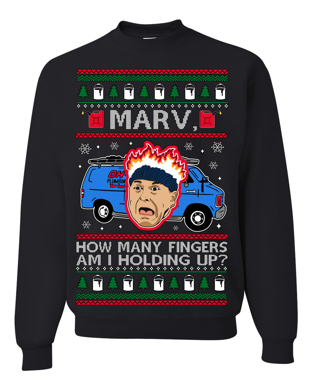 Marv How Many Fingers Am I Holding Up? Funny 90s Chicago Xmas Movie Quote Harry Kevin Fire Plumbing Van Bandits, Ugly Christmas Sweater Ugly Christmas Unisex Crewneck Sweatshirt