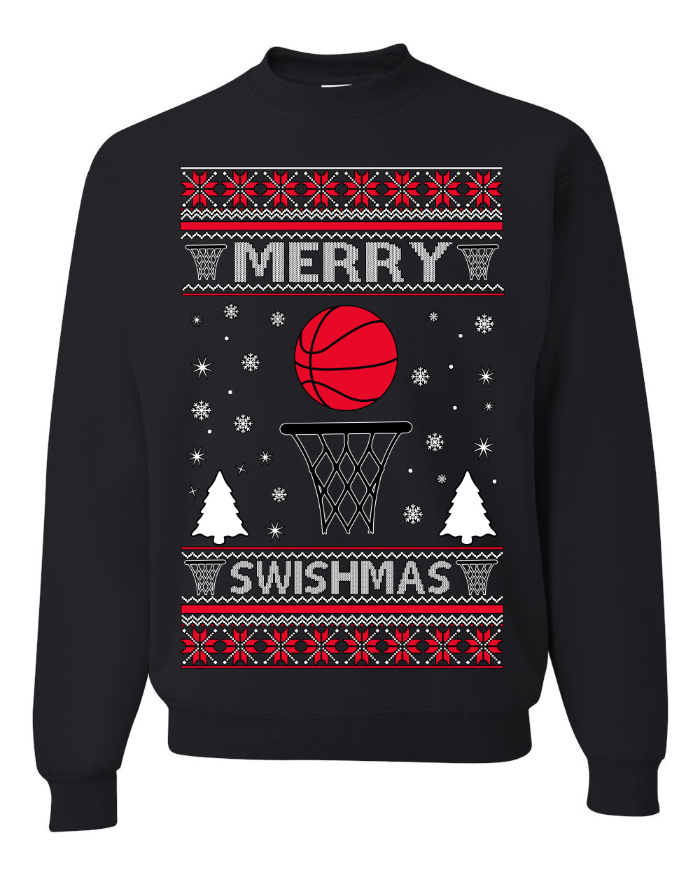 Merry Swishmas Basketball Sports Fan, Teen Sport Player Boys Girls Adult | Ugly Christmas Sweater Crewneck Sweatshirt Ugly Christmas Unisex Crewneck Sweatshirt