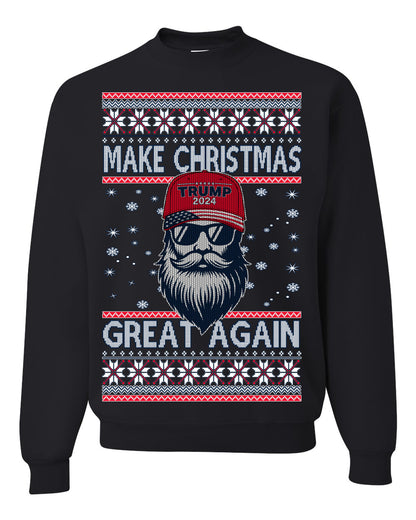 Make Christmas Great Again Trump Santa Claus 2024 MAGA,  Donald Trump JD Vance GOP Republican, Ugly Christmas Sweater Crewneck Sweatshirt Ugly Christmas Unisex Crewneck Sweatshirt