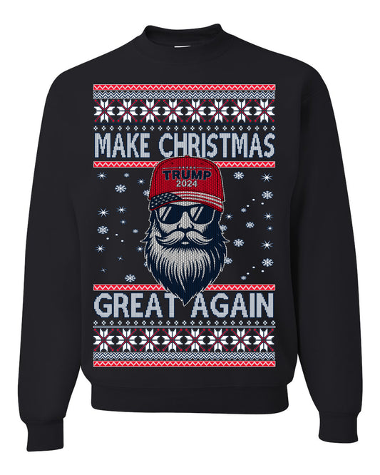 Make Christmas Great Again Trump Santa Claus 2024 MAGA,  Donald Trump JD Vance GOP Republican, Ugly Christmas Sweater Crewneck Sweatshirt Ugly Christmas Unisex Crewneck Sweatshirt