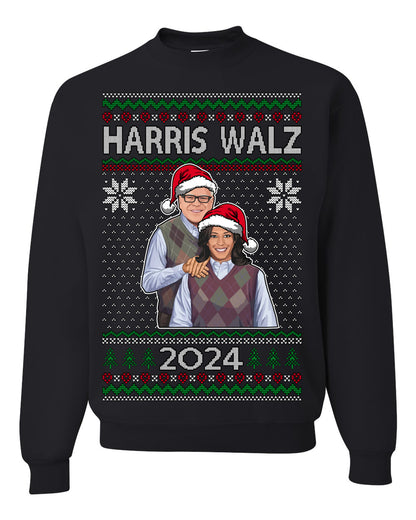Kamala Harris Tim Walz 2024 Classic Movie Poster, Democrat Political Xmas Ugly Christmas Sweater Crewneck Sweatshirt Ugly Christmas Unisex Crewneck Sweatshirt