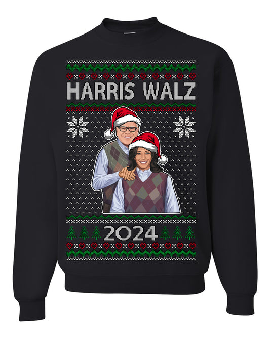 Kamala Harris Tim Walz 2024 Classic Movie Poster, Democrat Political Xmas Ugly Christmas Sweater Crewneck Sweatshirt Ugly Christmas Unisex Crewneck Sweatshirt