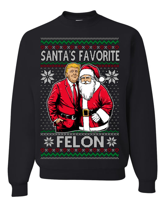 Santa's Favorite Felo,n Funny Donald Trump JD Vance 2024 MAGA Make America Great Again Xmas Santa Claus Funny Sweaters Gift Merch for Republicans, Ugly Christmas Sweater Ugly Christmas Unisex Crewneck Sweatshirt