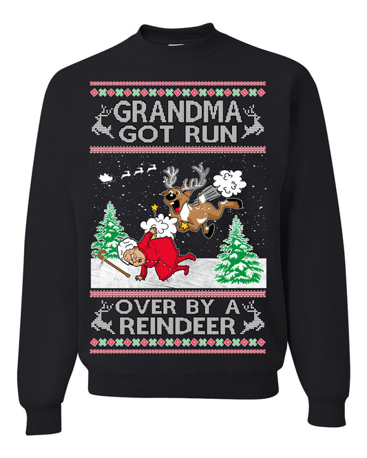 Grandma Got Run Over by a Reindeer, Funny Animated Design Rein Deer Kids TV Song Movie, Ugly Christmas Sweater Ugly Christmas Unisex Crewneck Sweatshirt