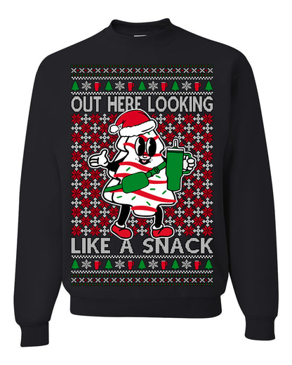 Out Here Looking Like a Snack, Funny Cute White Chocolate Sprinkles Holiday Trendy Millennial Christmas Cookie Ugly Christmas Sweater Ugly Christmas Unisex Crewneck Sweatshirt