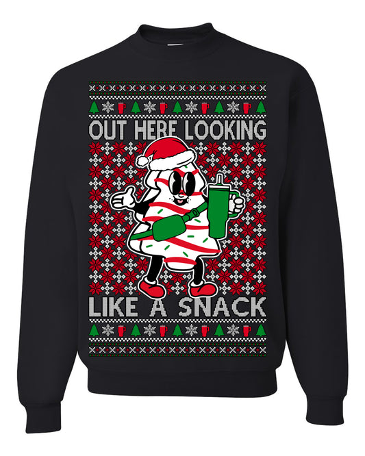 Out Here Looking Like a Snack, Funny Cute White Chocolate Sprinkles Holiday Trendy Millennial Christmas Cookie Ugly Christmas Sweater Ugly Christmas Unisex Crewneck Sweatshirt