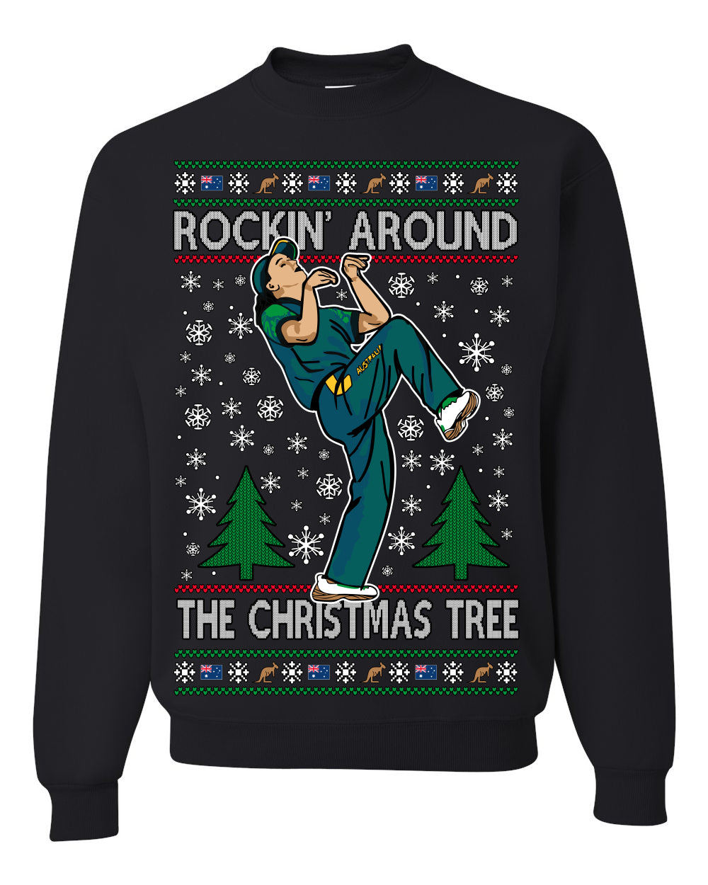 Rockin Around the Christmas Tree Raygun Viral Meme Australian AUS, Sports Australia Breakdancer Ray Gun Funny Ugly Christmas Sweater Ugly Christmas Men's T-Shirt