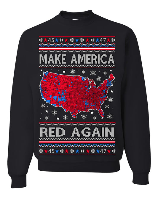 Make America Red Again USA Map, President Donald Trump 2024 MAGA Red Wave, Ugly Christmas Sweater Ugly Christmas Unisex Crewneck Sweatshirt