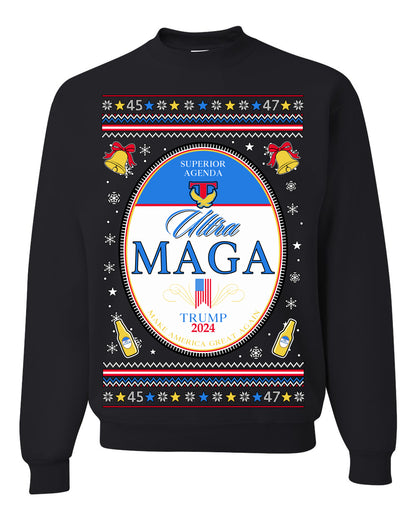 Ultra MAGA Superior Agenda Trump Vance 2024 Funny Beer Logo Ugly Christmas Sweater Ugly Christmas Men's T-Shirt