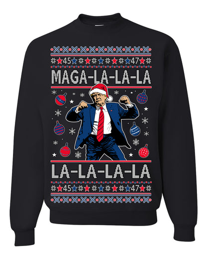 Maga La La La, Funny Xmas Santa Donald Trump Viral Shimmy Dance Classic Christmas Carol Song, Ugly Christmas Sweater Ugly Christmas Men's T-Shirt