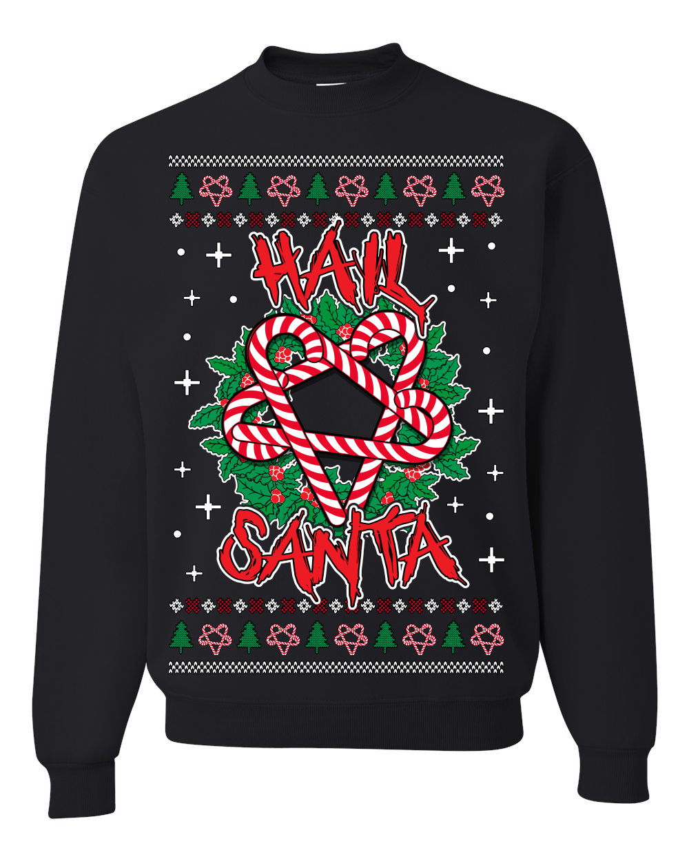 Hail Santa Funny Satanic, Candy Cane Wreath Devil Heavy Metal Rock Metalcore Music, Satan 666 Agnostic Areligious Ugly Christmas Sweater Ugly Christmas Men's T-Shirt