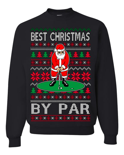 Best Christmas By Par Funny, Santa Golfing Iron Wedge Wood Drive Fore Birdie Eagle, Pun Sports Golf Ugly Christmas Sweater Ugly Christmas Men's T-Shirt