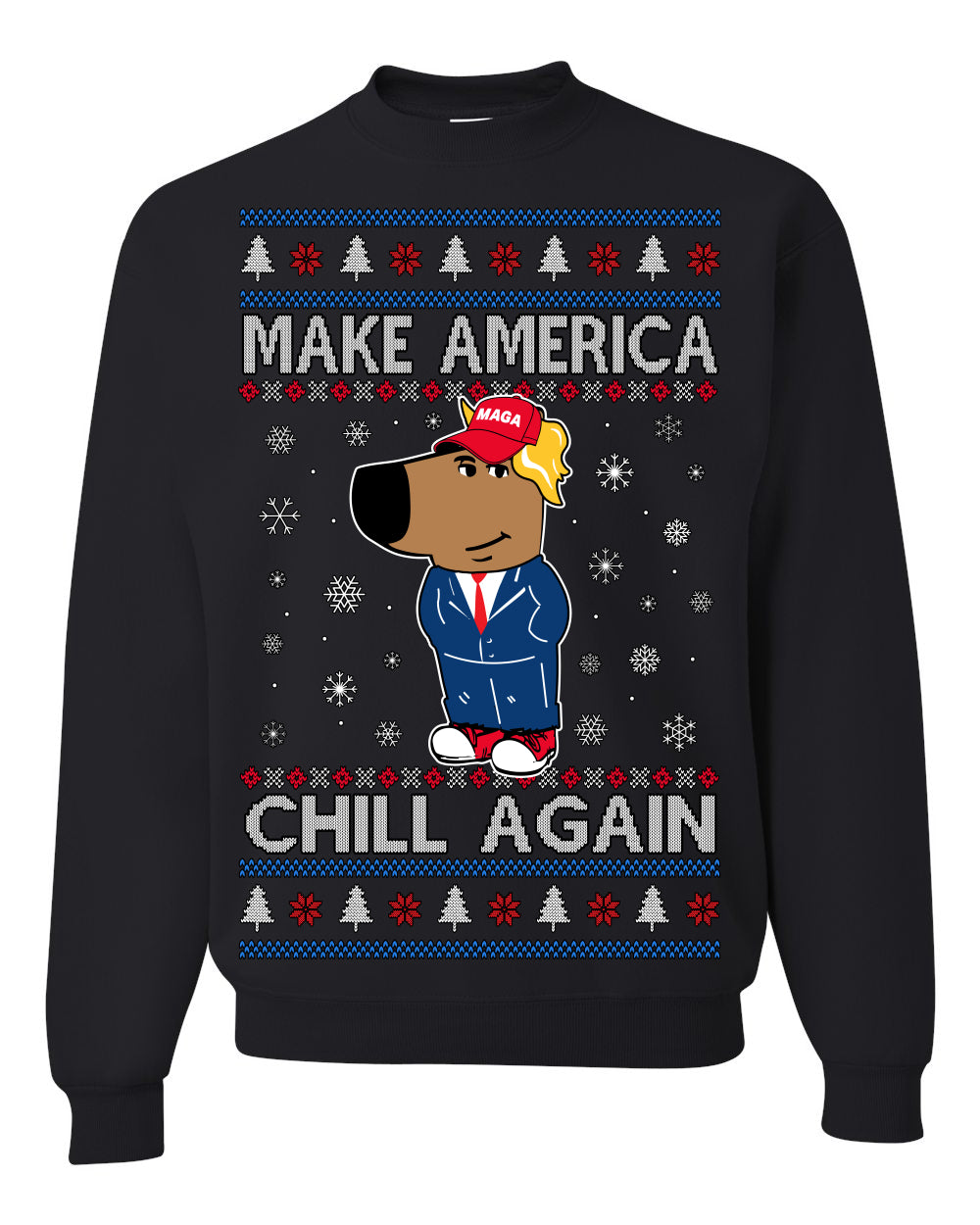 Make America Chill Again Chill Guy Donald Trump, My New Character Viral Gen Z Alpha Meme, MAGA Ugly Christmas Sweater Ugly Christmas Men's T-Shirt