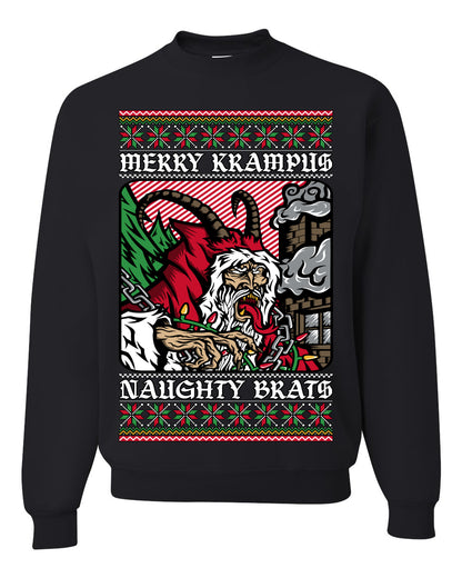 Merry Krampus Naughty Brats | Funny Ugly Christmas Sweater Crewneck Sweatshirt Ugly Christmas Unisex Crewneck Sweatshirt