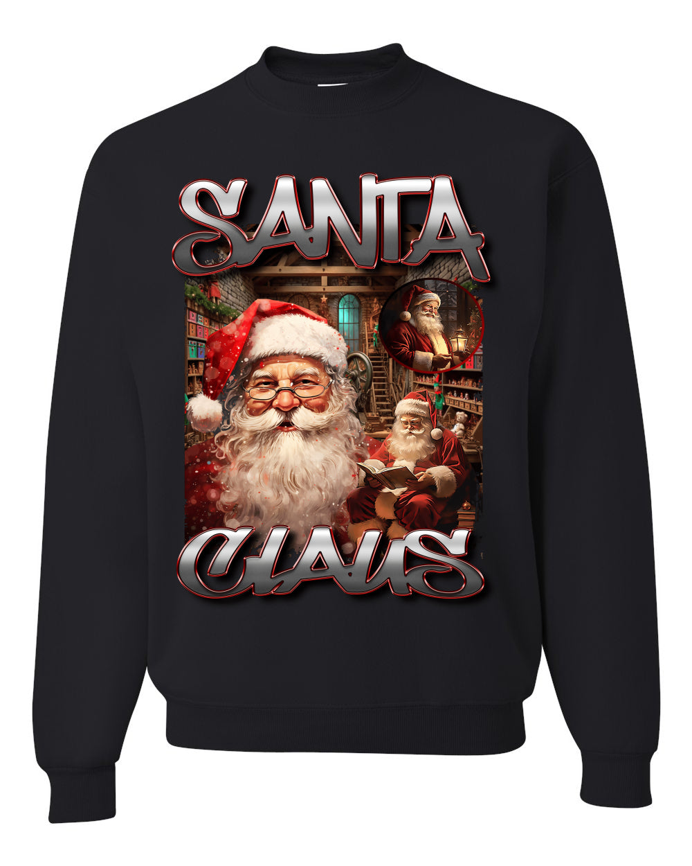 Santa Claus Bootleg Hype Rap Music Style, Funny Hip Hop North Pole Workshop Xmas, Ugly Christmas Sweater Crewneck Sweatshirt Ugly Christmas Unisex Crewneck Sweatshirt