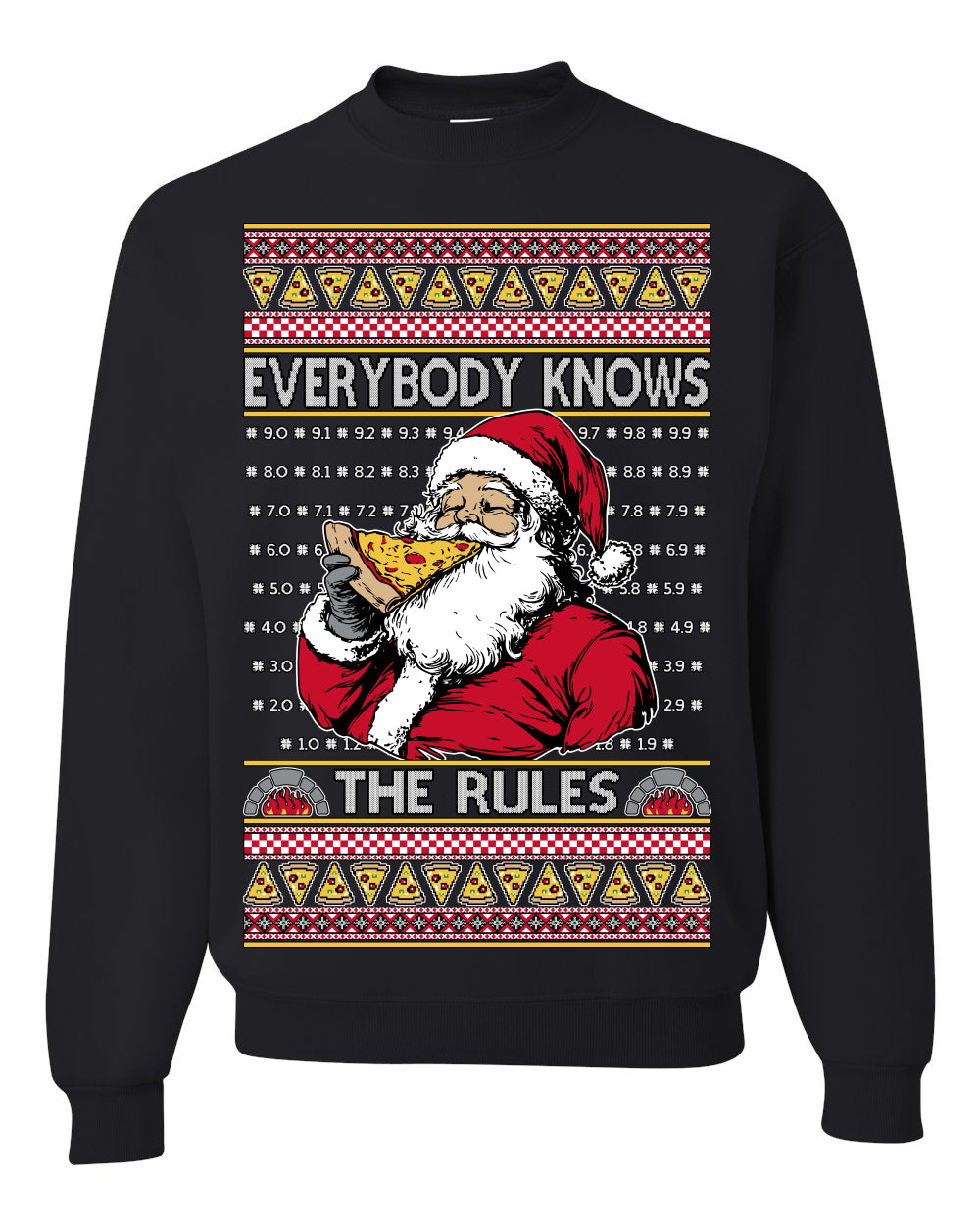 Everybody Knows the Rules Funny, Santa Claus Viral Online Pizza Rating Score, Detroit New England Deep Dish Pizzas Jersey New York Style, Ugly Christmas Sweater Ugly Christmas Unisex Crewneck Sweatshirt